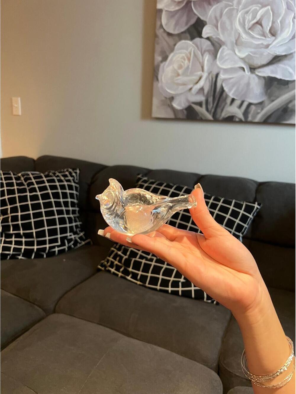 Vintage Clear Pressed Glass Bird Figurine Paperweight Art Glass Decor